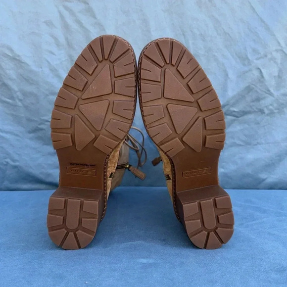 VINCE suede combat boot tan Henderson Lace brown ankle boot women sz 9.5M NWOT - Picture 6 of 10